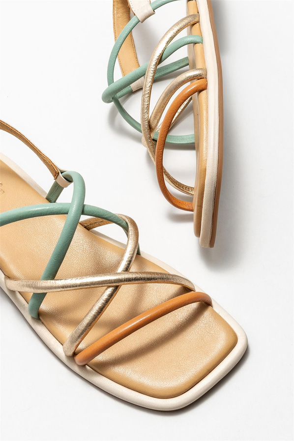 Taba deri düz kadın sandalet - Elle Shoes