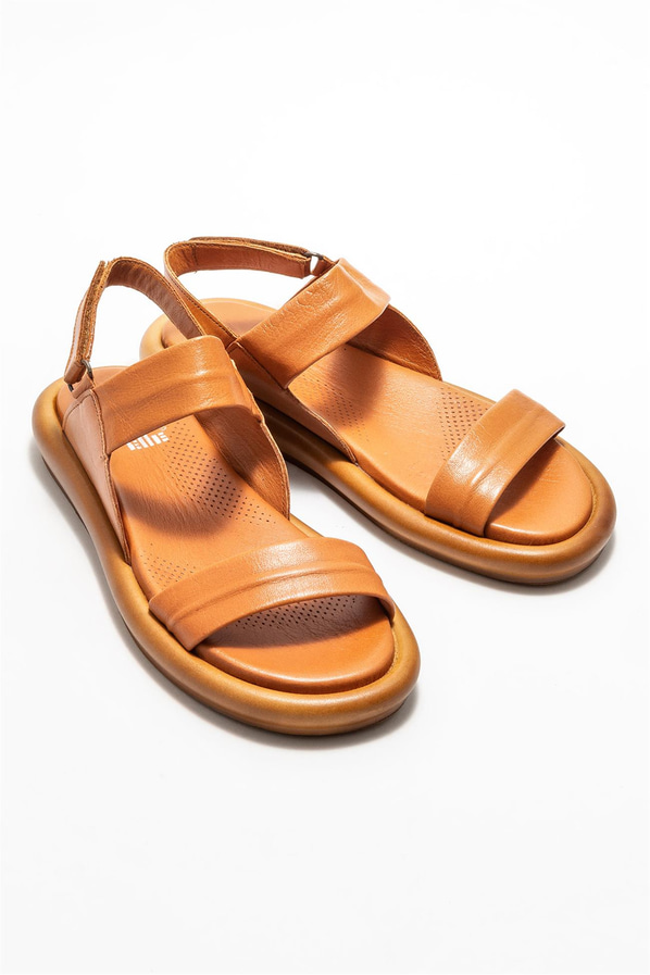 Taba deri düz kadın sandalet - Elle Shoes