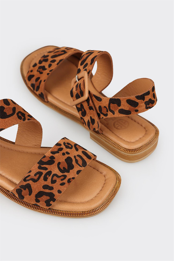 Taba deri düz kadın sandalet - Elle Shoes