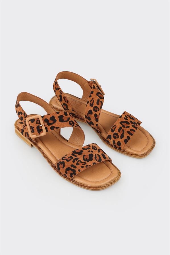 Taba deri düz kadın sandalet - Elle Shoes