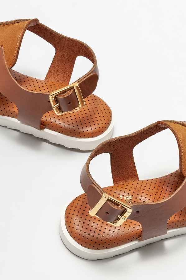 Taba deri düz kadın sandalet - Elle Shoes