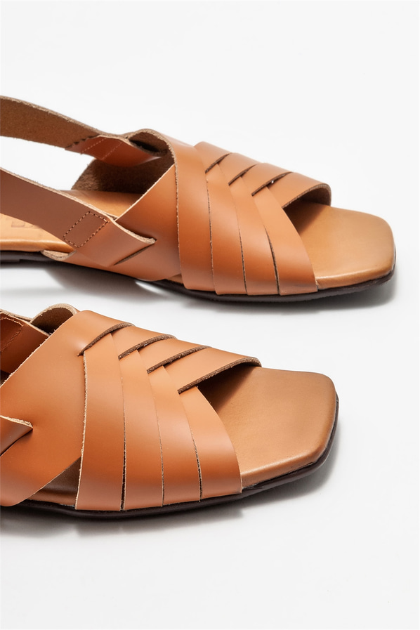 Taba deri düz kadın sandalet - Elle Shoes