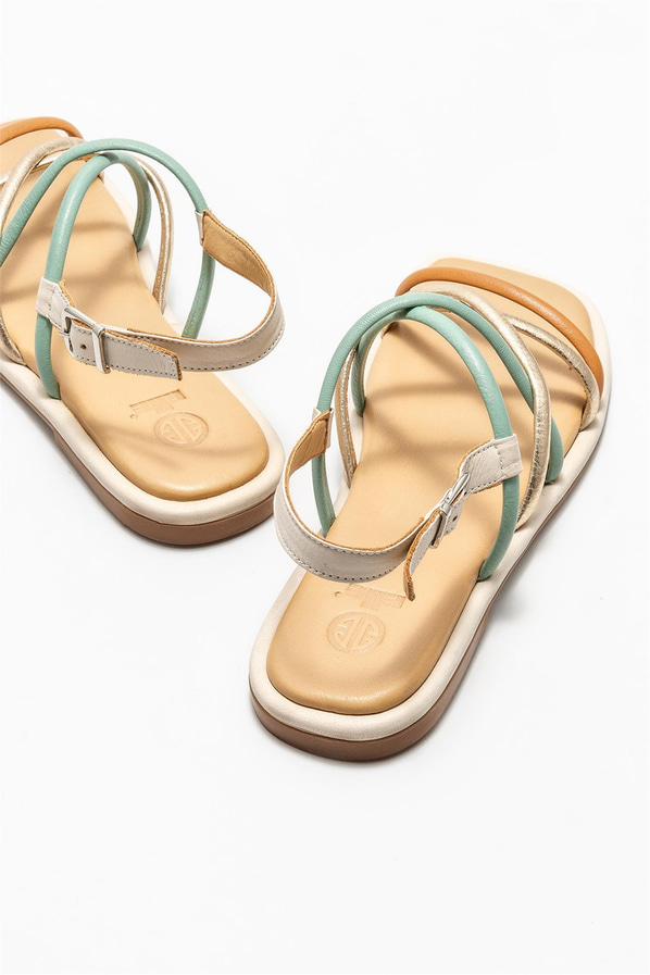 Taba deri düz kadın sandalet - Elle Shoes