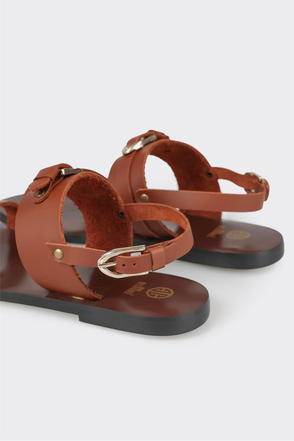 Taba deri düz kadın sandalet - Elle Shoes