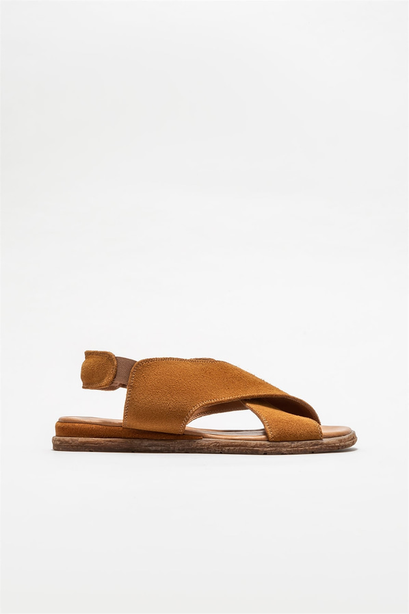 Taba deri düz kadın sandalet - Elle Shoes
