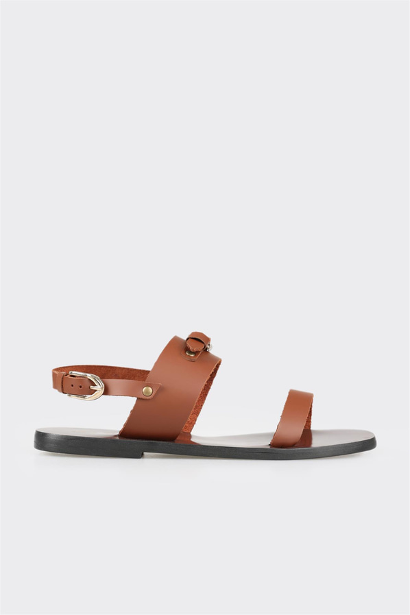 Taba deri düz kadın sandalet - Elle Shoes