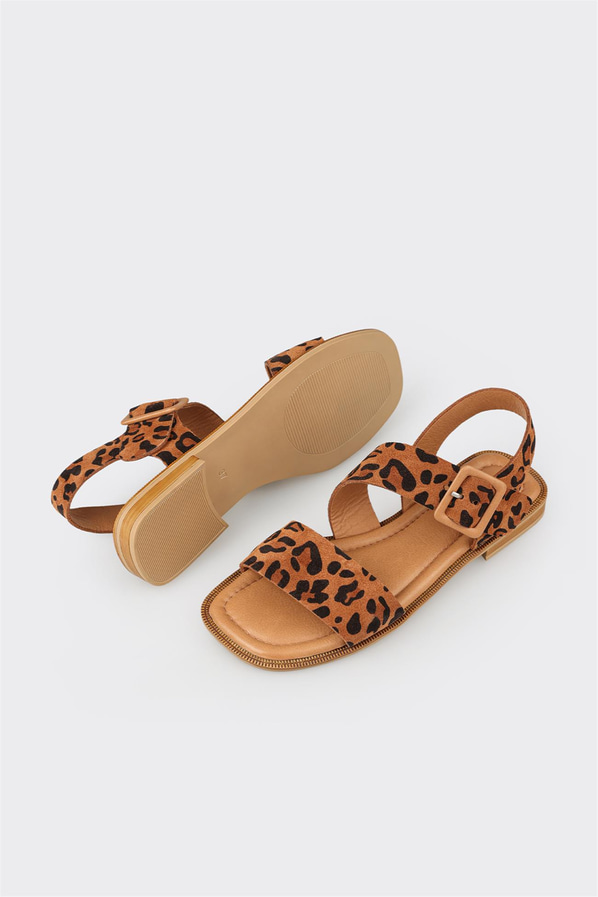 Taba deri düz kadın sandalet - Elle Shoes