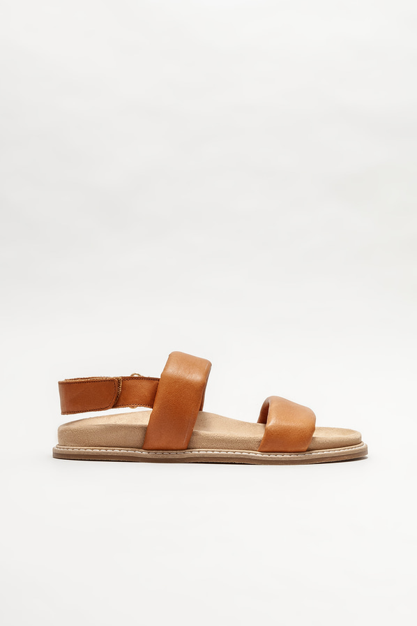 Taba deri düz kadın sandalet - Elle Shoes