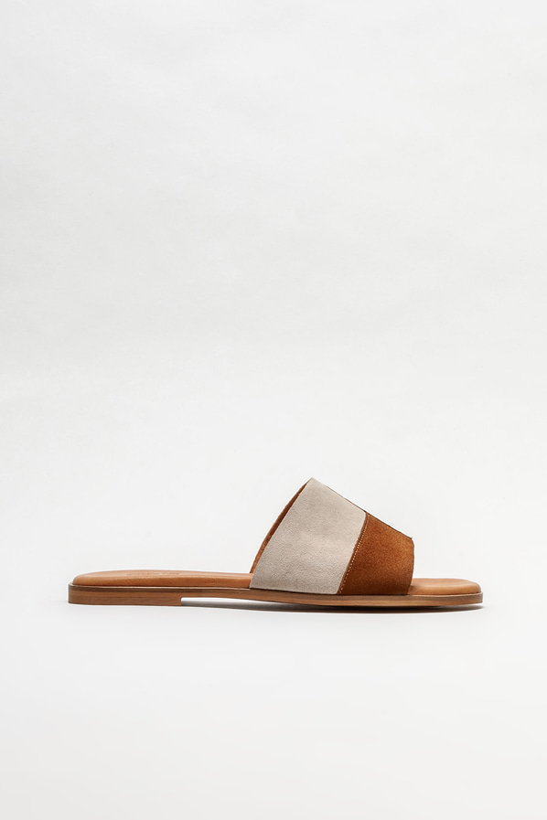 Taba deri düz kadın terlik - Elle Shoes