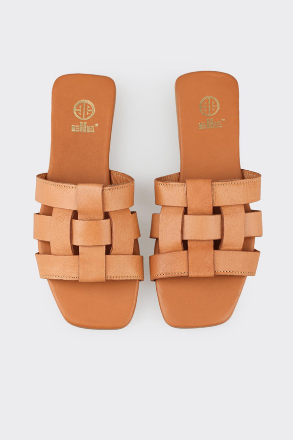 Taba deri düz kadın terlik - Elle Shoes