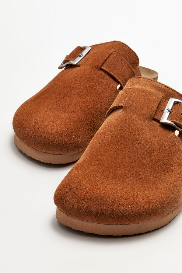 Taba deri düz kadın terlik - Elle Shoes
