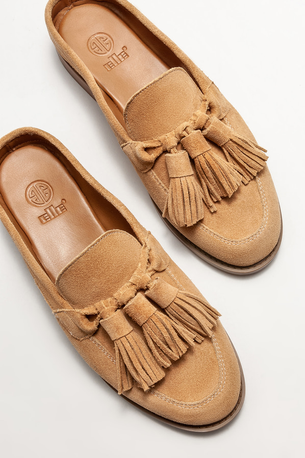 Taba deri düz kadın terlik - Elle Shoes