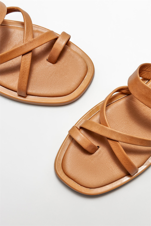 Taba deri düz kadın terlik - Elle Shoes