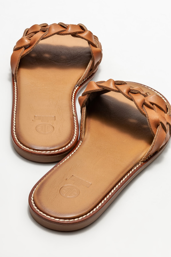 Taba deri düz kadın terlik - Elle Shoes