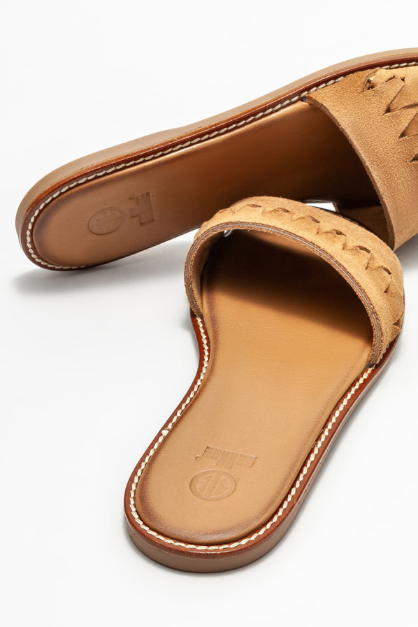 Taba deri düz kadın terlik - Elle Shoes