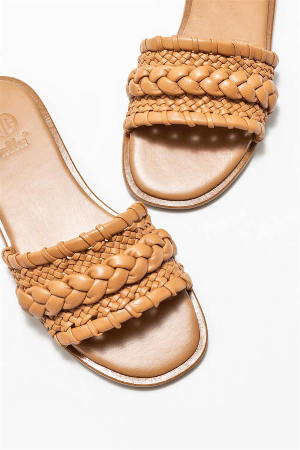 Taba deri düz kadın terlik - Elle Shoes