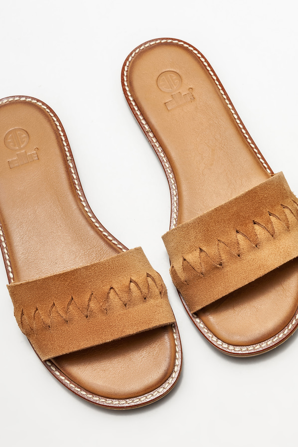 Taba deri düz kadın terlik - Elle Shoes
