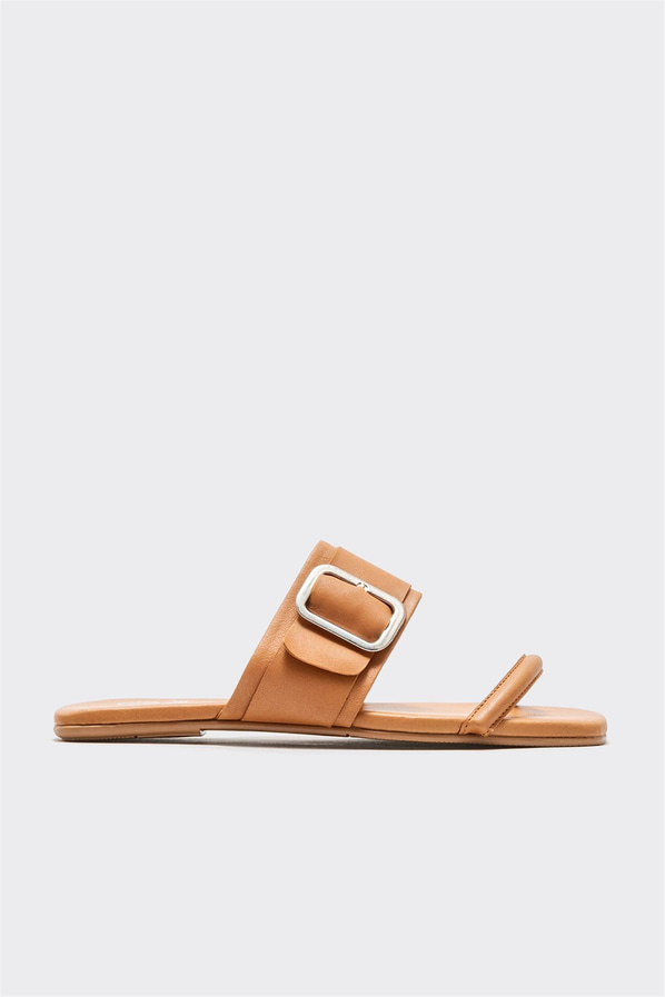 Taba deri düz kadın terlik - Elle Shoes