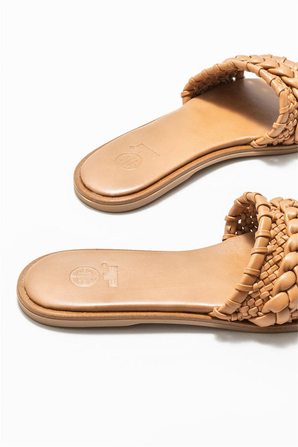 Taba deri düz kadın terlik - Elle Shoes