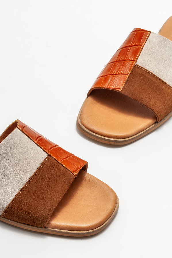 Taba deri düz kadın terlik - Elle Shoes