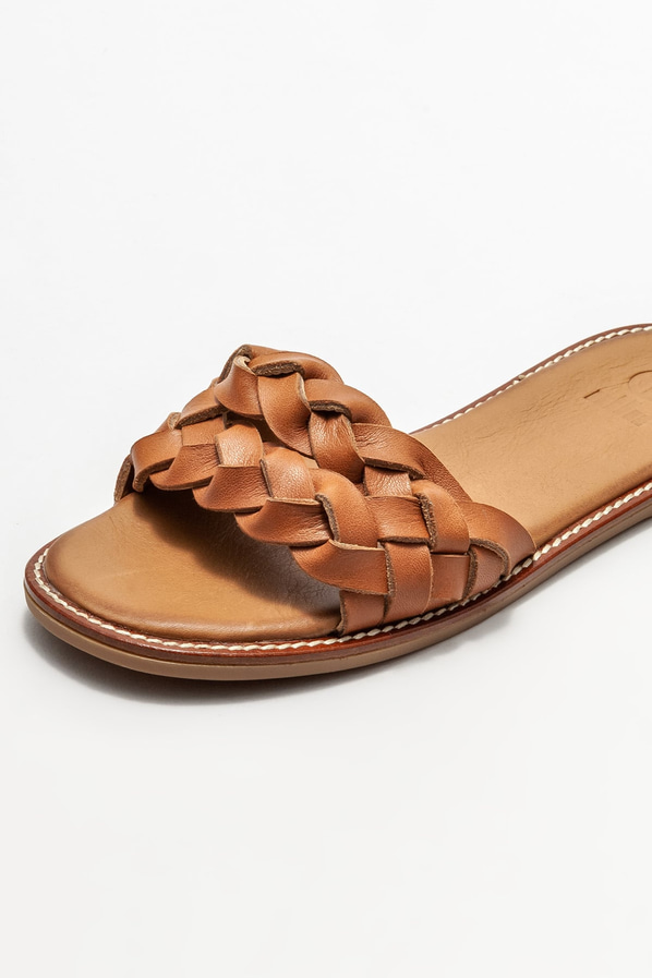 Taba deri düz kadın terlik - Elle Shoes