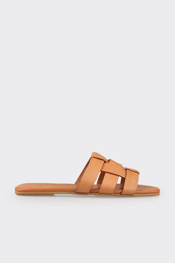 Taba deri düz kadın terlik - Elle Shoes