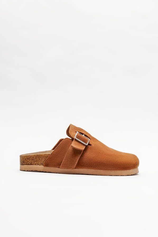 Taba deri düz kadın terlik - Elle Shoes