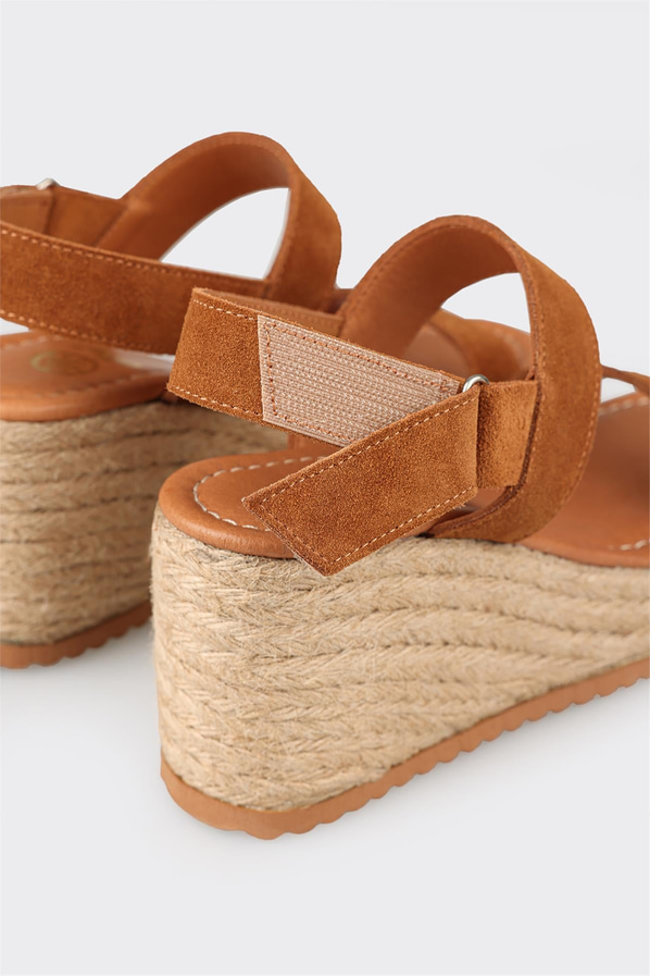 Taba deri ve hasır dokulu kadın espadril - Elle Shoes