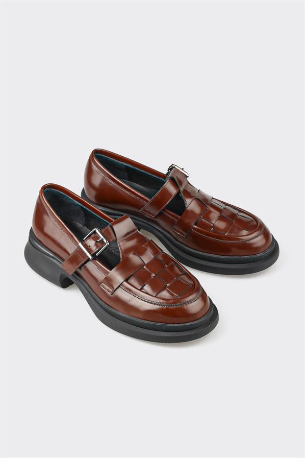 Taba deri kadın loafer, günlük kullanım için - Elle Shoes