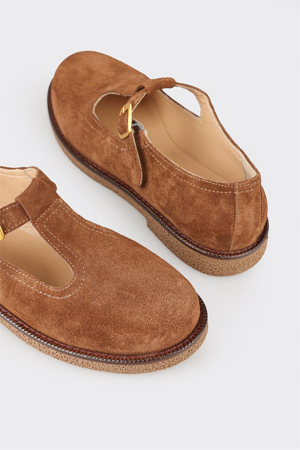 Taba deri kadın düz ayakkabı, günlük kullanım için - Elle Shoes