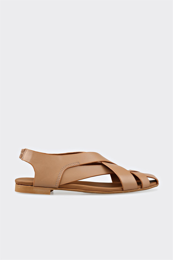 Taba deri kadın düz ayakkabı, günlük kullanım için - Elle Shoes