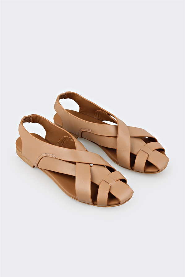 Taba deri kadın düz ayakkabı, günlük kullanım için - Elle Shoes