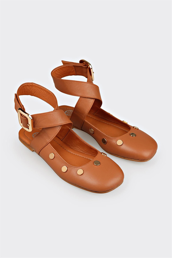 Taba deri simli kadın babet, ofis stili için - Elle Shoes