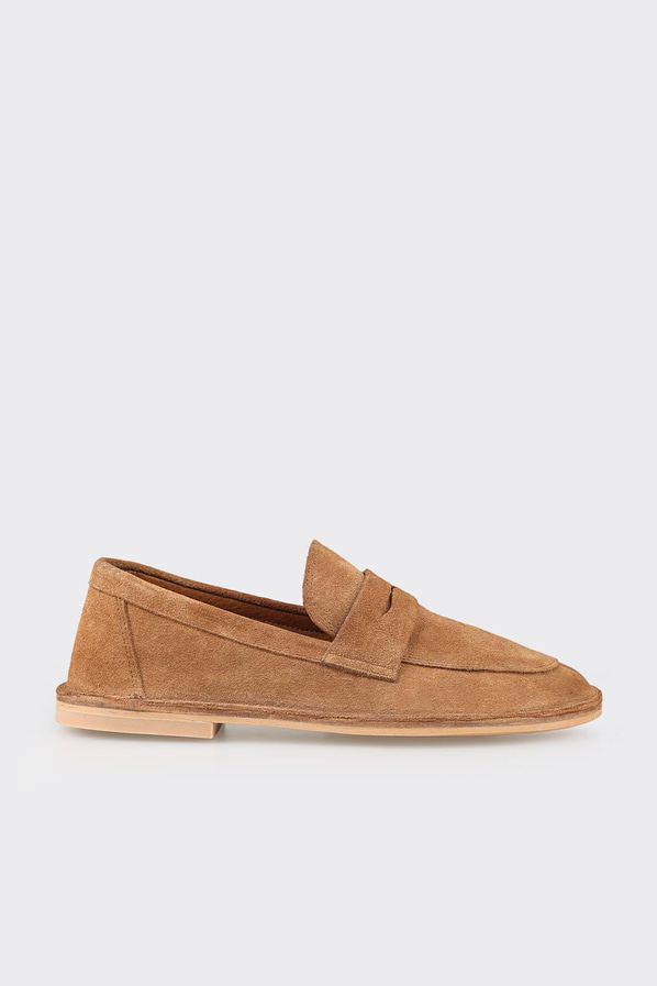 Taba kahve deri kadın loafer, ofis stili için - Elle Shoes
