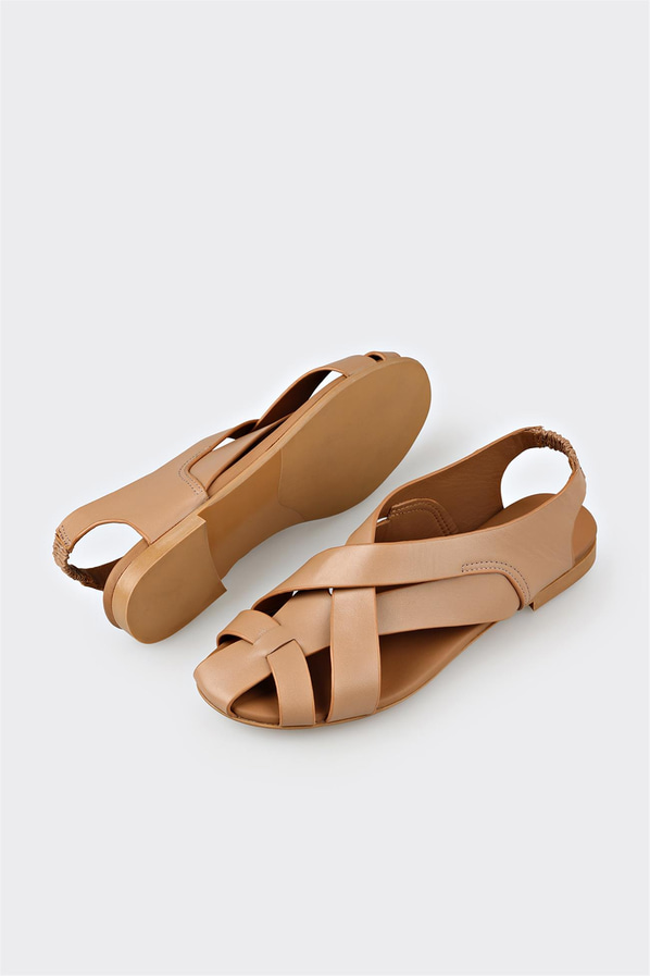 Taba deri kadın düz ayakkabı, günlük kullanım için - Elle Shoes