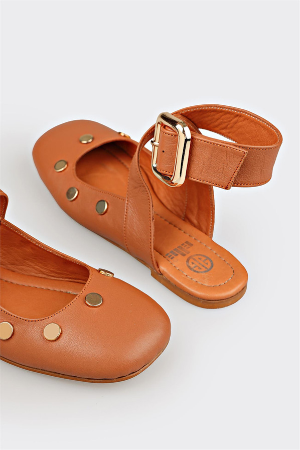 Taba deri simli kadın babet, ofis stili için - Elle Shoes