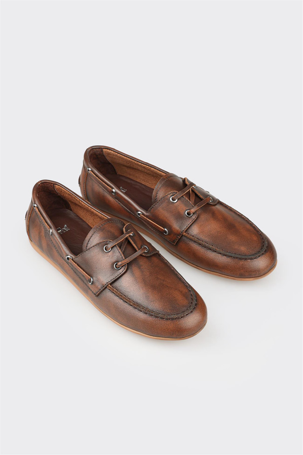 Taba deri kadın düz ayakkabı, günlük kullanım için - Elle Shoes