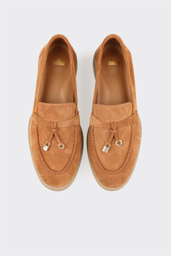 Taba deri kadın loafer, günlük kullanım için - Elle Shoes