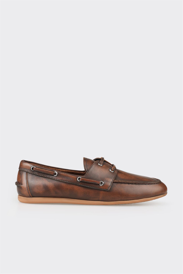 Taba deri kadın düz ayakkabı, günlük kullanım için - Elle Shoes