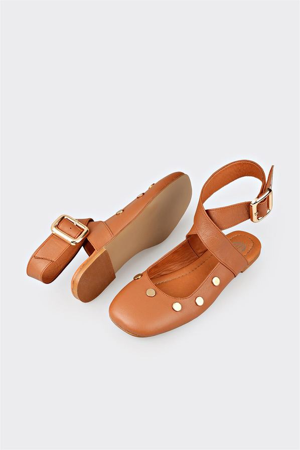 Taba deri simli kadın babet, ofis stili için - Elle Shoes