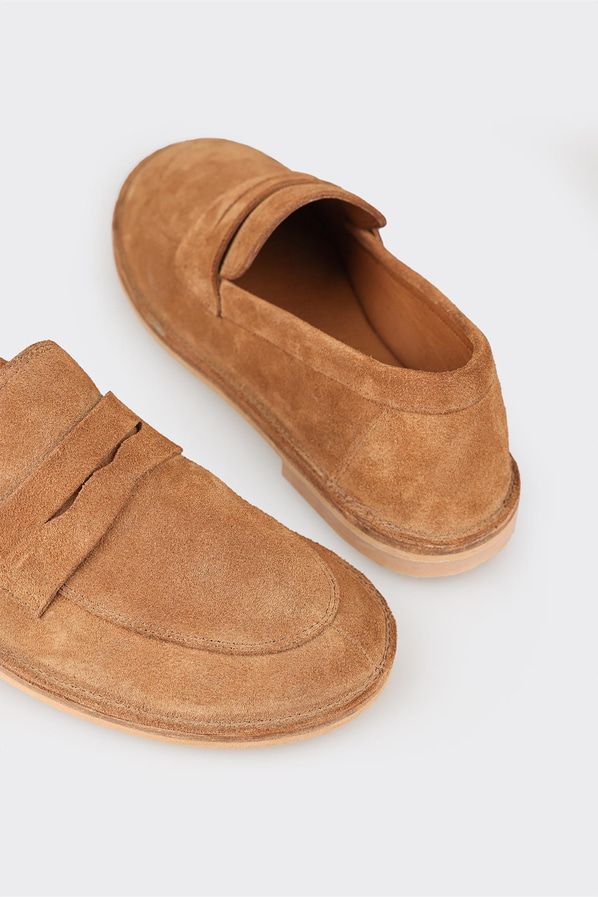 Taba kahve deri kadın loafer, ofis stili için - Elle Shoes