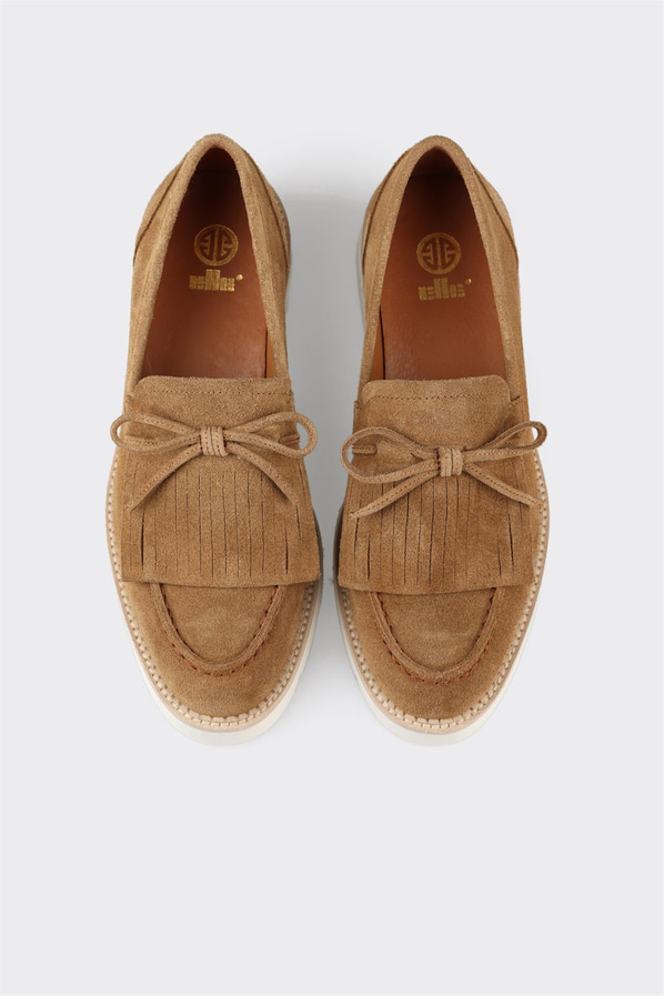 Taba deri kadın loafer, günlük kullanım için - Elle Shoes