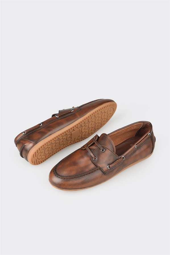 Taba deri kadın düz ayakkabı, günlük kullanım için - Elle Shoes