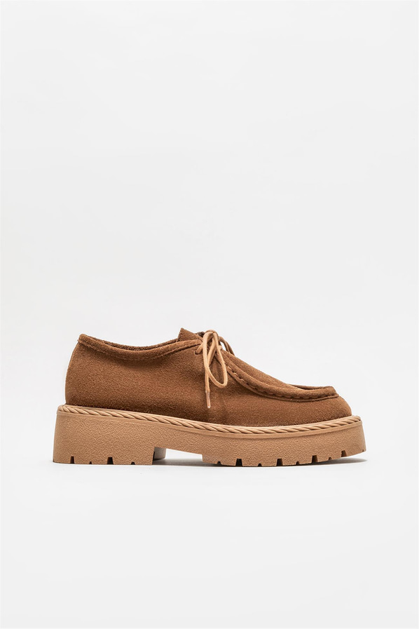 Taba deri kadın ayakkabı, günlük kullanım için - Elle Shoes
