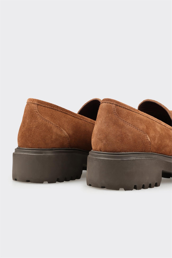Taba deri örgü dokulu kadın loafer, ofis stili için - Elle Shoes