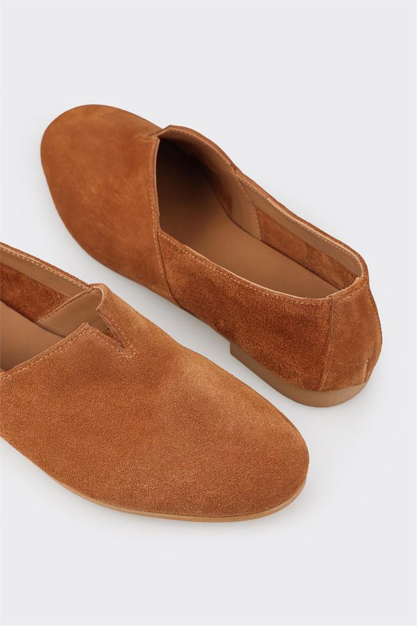 Taba deri kadın düz ayakkabı, günlük kullanım için - Elle Shoes
