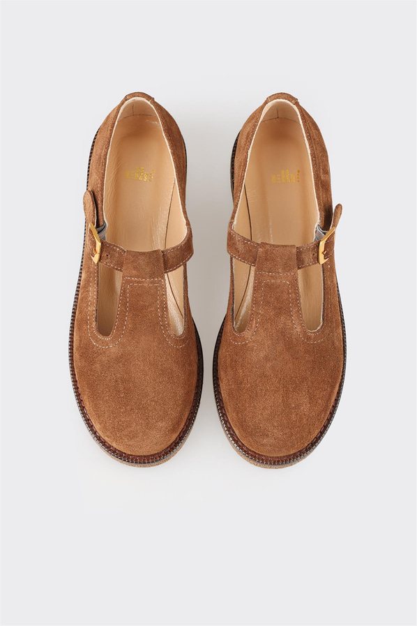 Taba deri kadın düz ayakkabı, günlük kullanım için - Elle Shoes