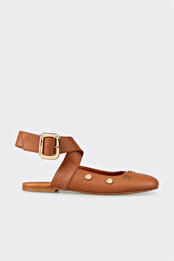 Taba deri simli kadın babet, ofis stili için - Elle Shoes