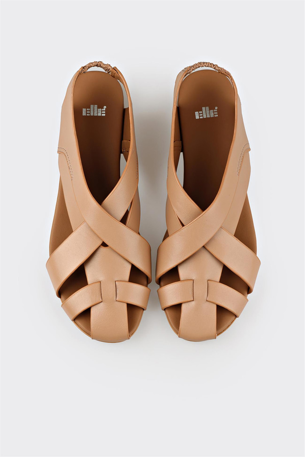 Taba deri kadın düz ayakkabı, günlük kullanım için - Elle Shoes