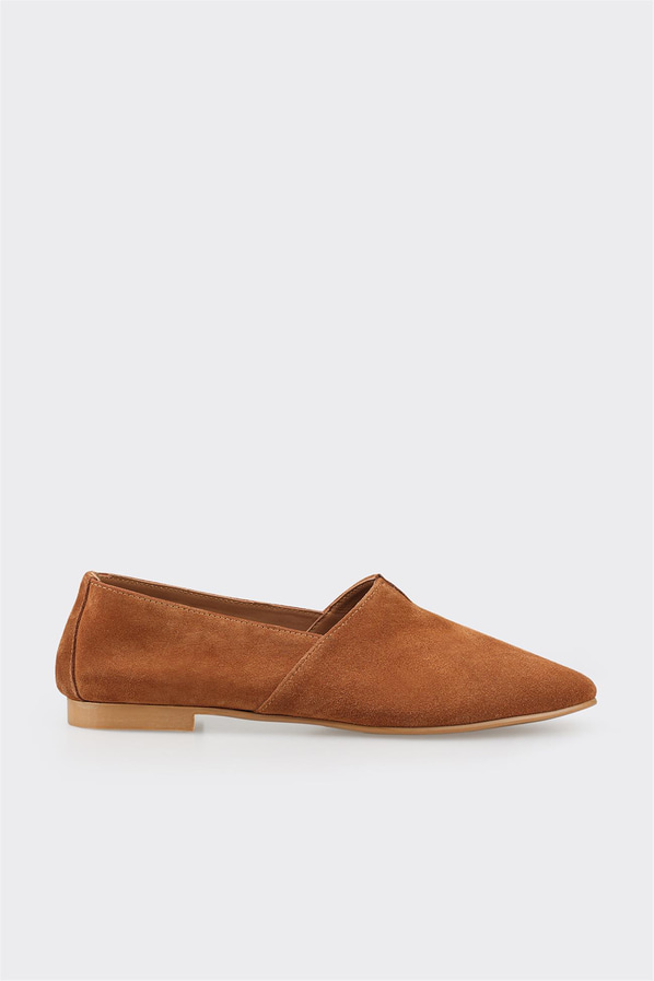 Taba deri kadın düz ayakkabı, günlük kullanım için - Elle Shoes